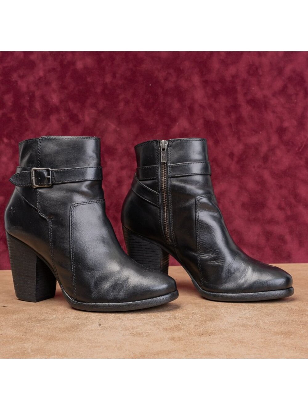 Frye Women Patty Riding Black Leather Western Heel Zip Boots sz 10